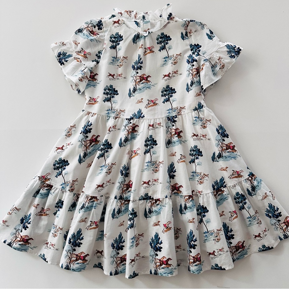 Janie and Jack Girls 10 The Equestrian Icon Dress Horse Toile Ruffle White